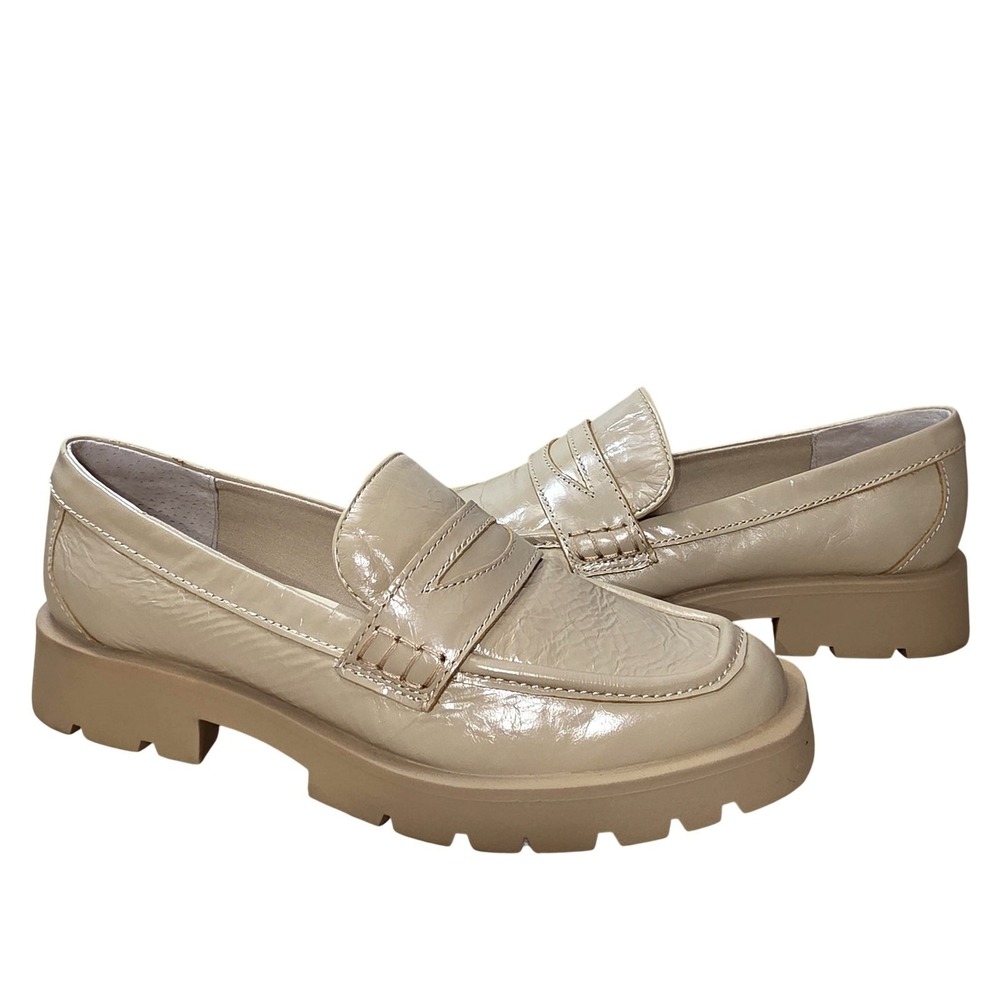 Dolce Vita Loafer Shoes‎ Women 8 Beige Patent Lug Sole Chunky Square Toe Preppy